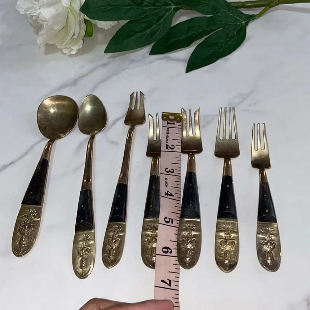 Siam Thailand Mid Century Brass & Wood Mix Flatware